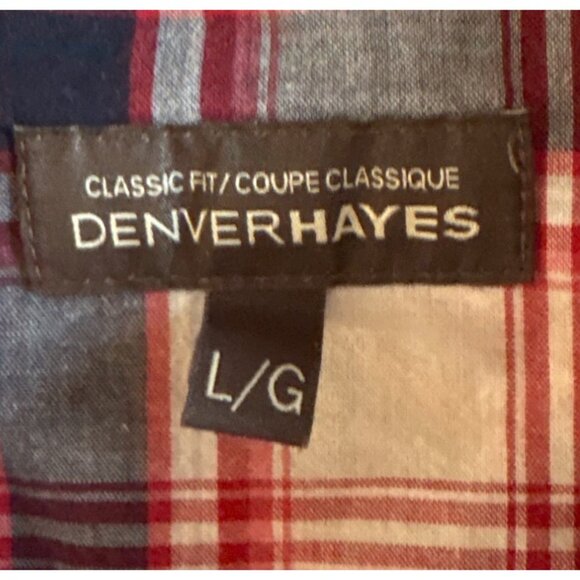 Denver Hayes Plaid Shirt Lg Mens Classic Fit Red Navy Pearl Snap Western Cotton - Picture 3 of 9
